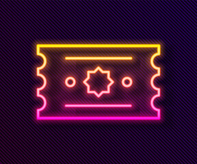 Glowing neon line Ticket icon isolated on black background. Amusement park. Vector.