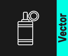 White line Hand grenade icon isolated on black background. Bomb explosion. Vector.