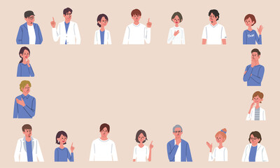 様々な人々のイラスト　大勢の男女　人物　フレーム
