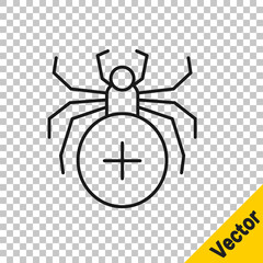 Black line Spider icon isolated on transparent background. Happy Halloween party. Vector.