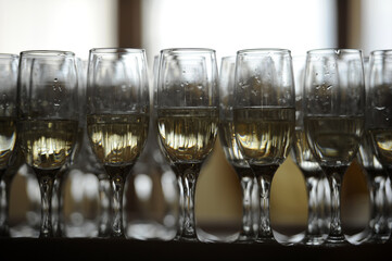 Glasses with champagne. Champagne in glasses at a wedding.
