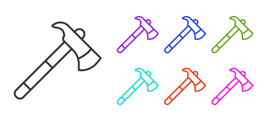 Black line Firefighter axe icon isolated on white background. Fire axe. Set icons colorful. Vector.