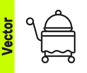 Black line Covered with a tray of food icon isolated on white background. Tray and lid sign. Restaurant cloche with lid. Vector.