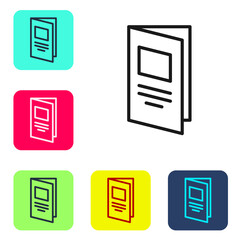 Black line Brochure template layout icon isolated on white background. Corporate business annual report, catalog, magazine, flyer mockup. Set icons in color square buttons. Vector.