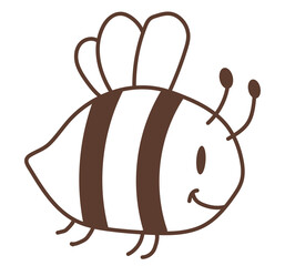 Cute decorative insect - a bee with a smile. Vector. Linear doodle drawing. Black line, outline. hand drawing on white background