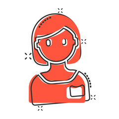Woman face icon in comic style. People cartoon vector illustration on white background. Partnership splash effect business concept.