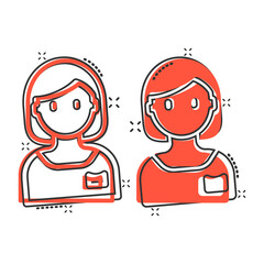 Woman face icon in comic style. People cartoon vector illustration on white background. Partnership splash effect business concept.