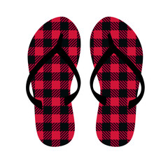 .Buffalo plaid retro flip flops. Vector summer shoes. Isolated object on a white background.