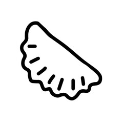 Fototapeta premium Black hand-drawn outline vector illustration of a hot cheburek dumpling isolated on a white background for holiday or dinner for cooking book