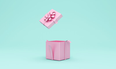 Opened Empty Pink Gift Box on studio background