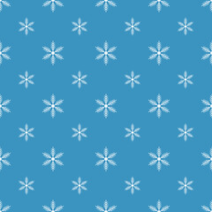 Winter seamless pattern with white snowflakes on blue background. Vector illustration for fabric, textile wallpaper, posters, gift wrapping paper. Christmas vector illustration.