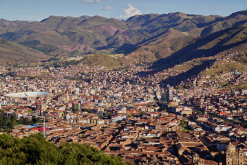 Panoramic view from a high viewpoing - Cuzco and the surrounding mountains