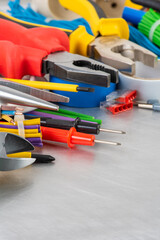 Fototapeta premium Hand Tools And Accessories Used to Electrical Installation Close-up