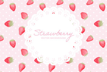 vector background with strawberries and doily for banners, cards, flyers, social media wallpapers, etc. - obrazy, fototapety, plakaty