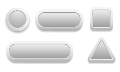 Buttons 3D grey set, white and grey collection vector design.