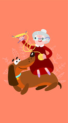 Funny card for grandmother. Cute dog illustration.