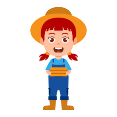 Cute girl gardener With wooden basket Cartoon Vector Illustration. People education Concept Isolated Vector. Flat Cartoon Style.