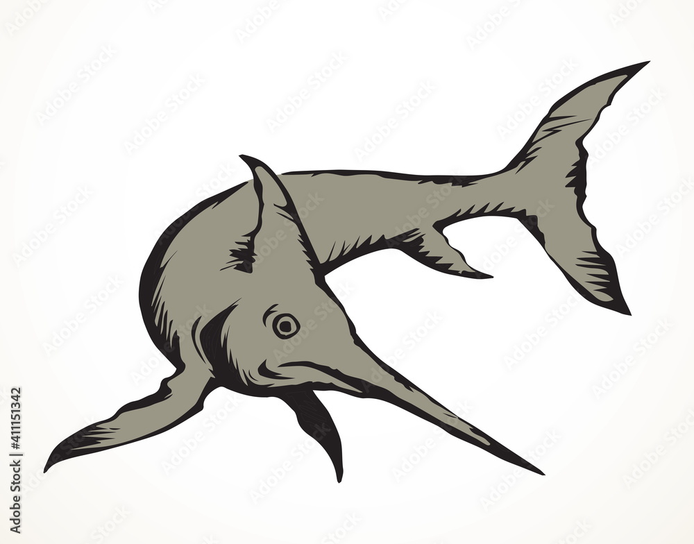 Sticker Swordfish. Vector drawing sea animal