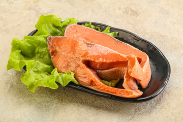 Two pink salmon fish steak