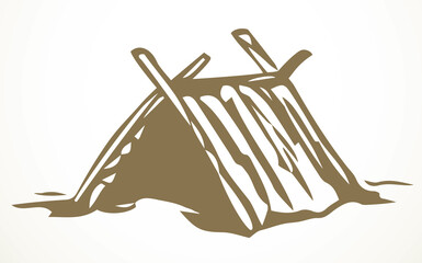 Old little hut. Vector drawing