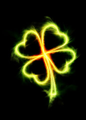 Symbol of Saint Patrick's Day shiny green clover on dark background