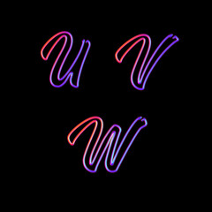 Glowing neon capital letters - letters U-W