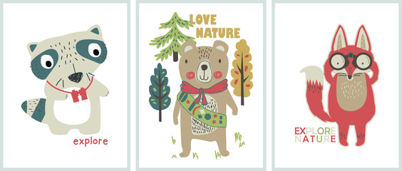 nordic style poster for kids with nature and camping theme