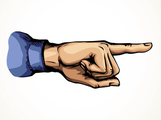 Finger pointing to an object. Vector drawing