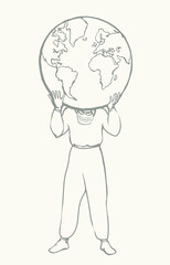 Atlas doctor keeps the earth on their shoulders. Vector drawing icon