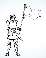 Knight with sword and spear. Vector drawing