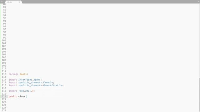 Java Programming Language Source Code Typing Effect. Java Programmer Ticker Colored Commands Editor Screen. Network Development Technology Education. White Background. 
