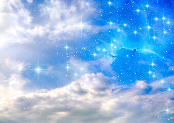 beautiful sky with clouds, stars and galaxy like mystic magic fantasy background
