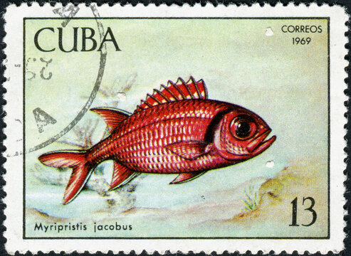 CUBA - CIRCA 1969: a stamp printed by CUBA shows myripristis jacobus, series "Tropical fish"