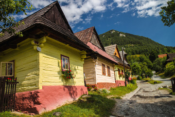 Fototapeta na wymiar Vlkolinec village in Slovakia with traditional wooden houses