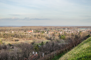 Fototapeta na wymiar Panorama of Petrovaradin from Petrovaradin Fortress near Novi Sad. Petrovaradin, Novi Sad, Serbia. 