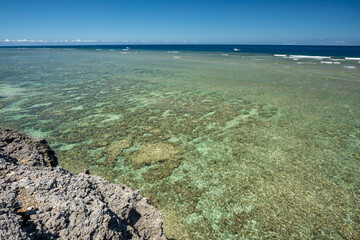 Beautiful and clear water sea full of untouched corals perfect for snorkeling, Hatoma island, Japan.