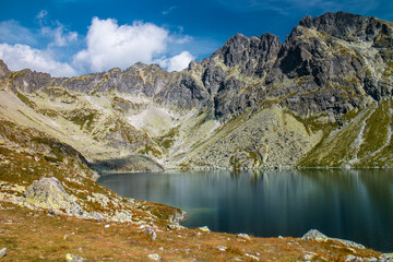Naklejka na ściany i meble Velke Hincovo Lake in the Tatra mountains in Slovakia in late August