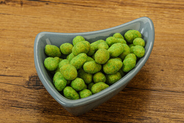 Spicy wasabi peanuts in the bowl