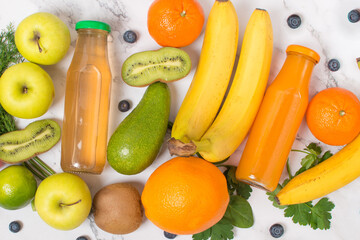 apple and citrus juice with fruits or smoothies with fruits