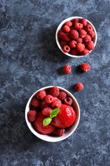 Raspberry sorbet, ice cream scoop