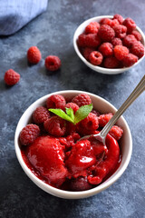 Raspberry sorbet, ice cream scoop