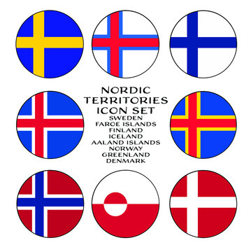 Nordic Territories Rounded Flag Icon Set in Scandinavia and surrounding countries.