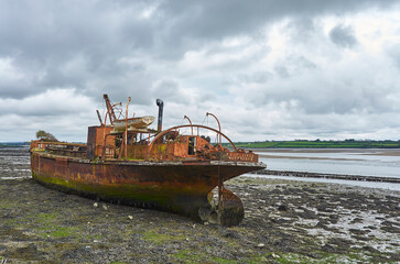 The Portlairge General Cargo Vessel lying beached in the silt of St Kieran's Quay, Ballycullane in...
