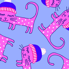 Cute baby Cat pattern vector illustration.
