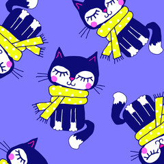 Cute baby Cat pattern vector illustration.