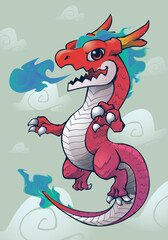 flying red angry asian mascot character