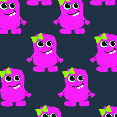 cute monster vector seamless pattern. Beautiful design elements, perfect for nursery.