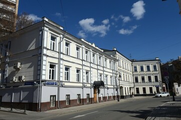 Old buildings on Spiridonovka Street at numbers 4 and 6 in Moscow. Where the writer Alexey Tolstoy...