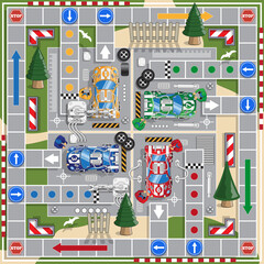 Board game on the theme of car racing. Vector illustration.