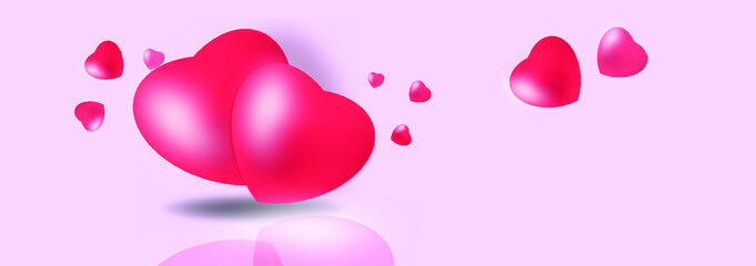 Pink Hearts Falling on pink background. Illustration with Pink Hearts for your Design. Wedding Background for Greeting Card, Invitation or Banner. Vector illustration